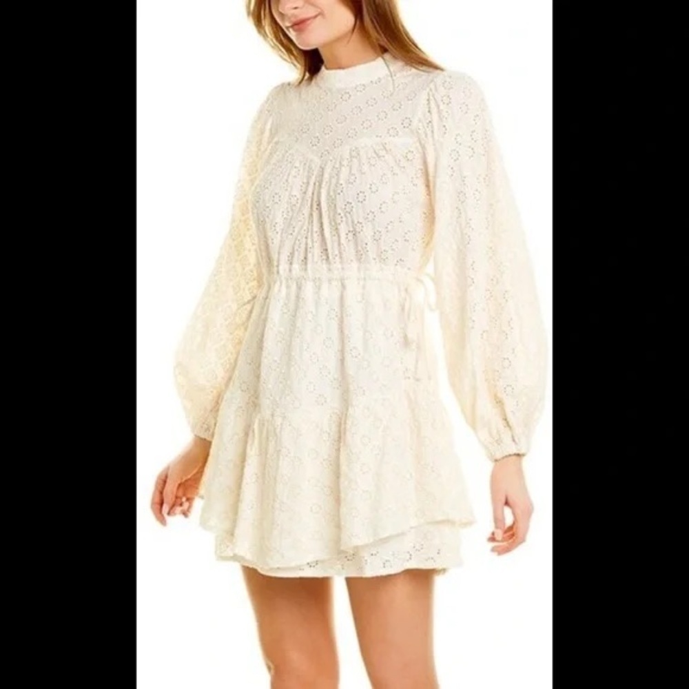 Just Me Ivory Eyelet Mini Dress Balloon Sleeves - Picture 11 of 11